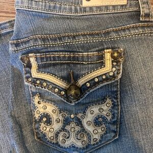 Antique Rivet Blue Boot Cut Jeans with Embellished Back Pocket